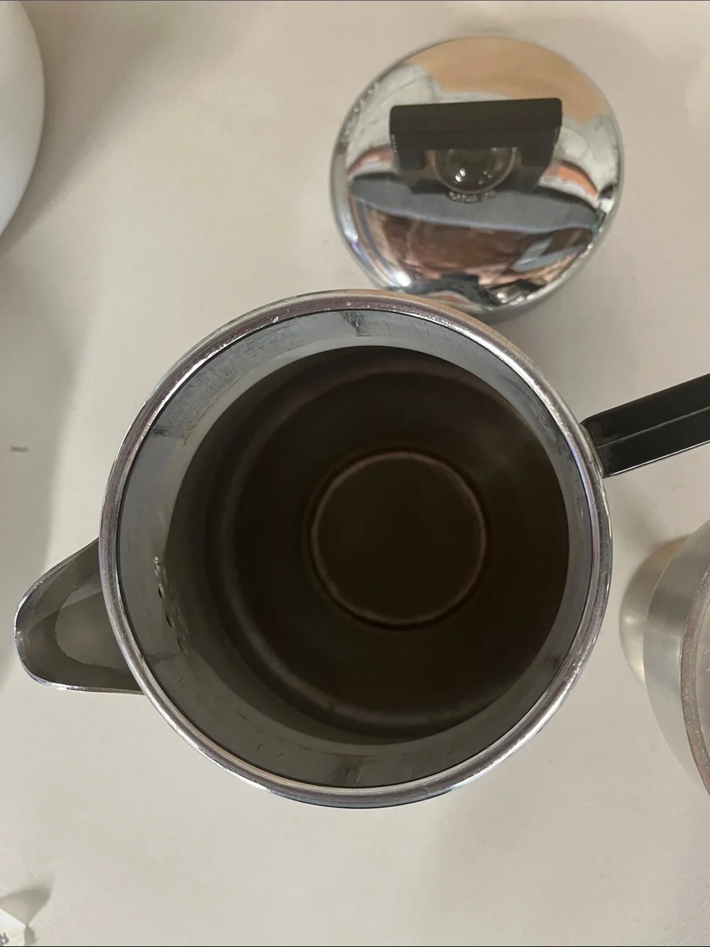 Stainless Steel Coffee Percolator with Black Handle and Lid Accent